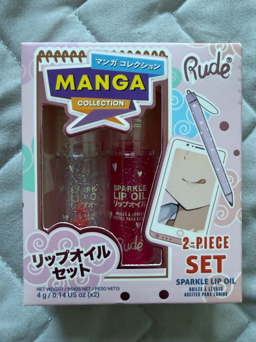 RUDE Manga Collection Sparkle Lip Oil Duo — Pink & Clear Glitter